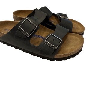 Birkenstock Arizona Womens Black Oiled Leather Sandals Softbed Sz US 5 EU 36 NEW